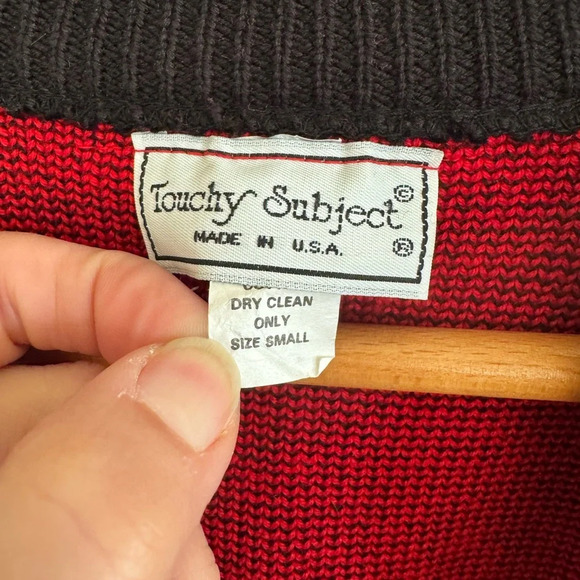 Vintage 90s cotton made in USA red/black chunky knit cardigan sweater sz small - Picture 7 of 8